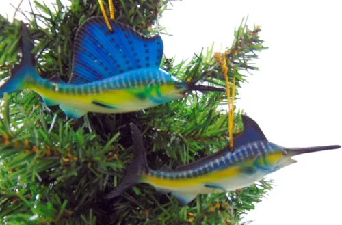 Vista 2 de Juego de adornos de pez espada para árbol de Navidad con marlin y pez vela