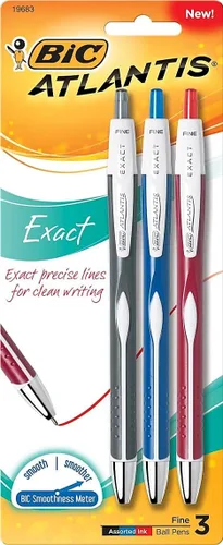 Vista 10 de BIC Atlantis pluma retráctil exacta, punta fina (0.7 mm), Azul 3 Count