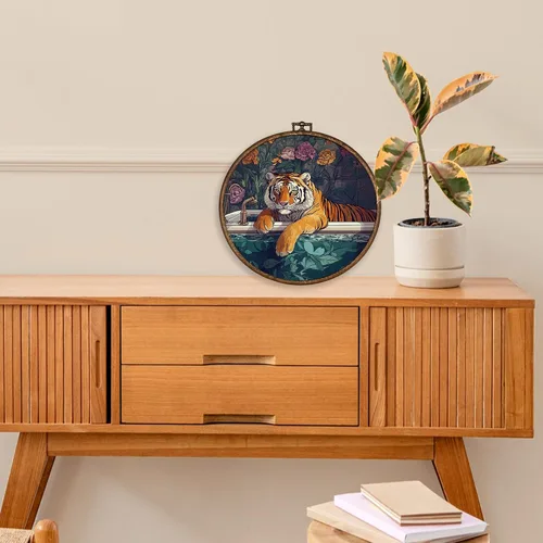 Vista 3 de XBBMGG Maximalist - Decoración de pared de tigre para baño, divertido tigre en la bañera, decoración redonda para colgar en la pared, impresiones