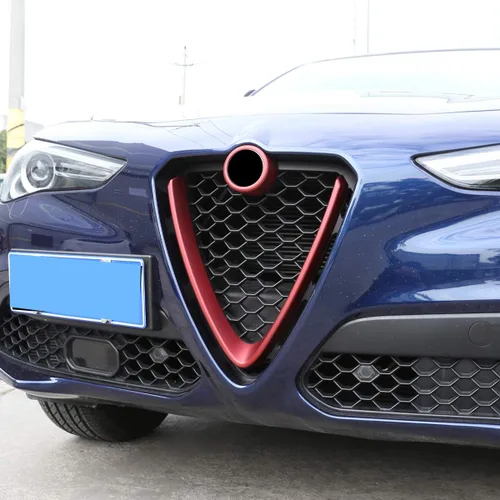 Vista 4 de Decoración exterior del coche para parrilla delantera cubierta de marco protector para rejillas de coche para Stelvio 2017-2019 rojo, accesorios