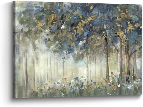 Vista 13 de Lienzo de pintura de árbol, arte de pared, bosque texturizado, paisaje, naturaleza, árboles, paisaje, ilustración, dormitorio, sala de estar
