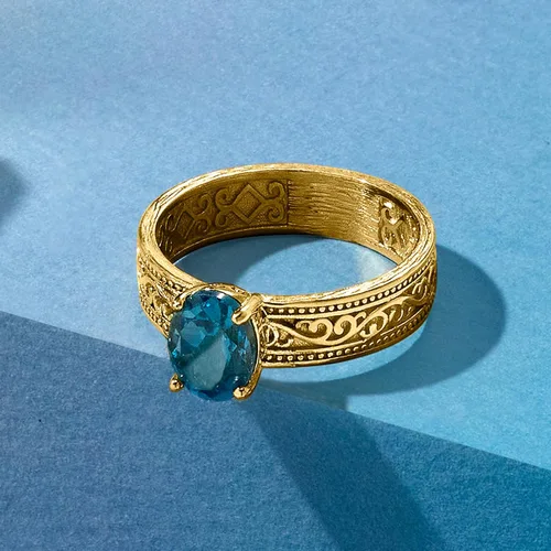 Vista 4 de Ross-Simons 1.50 Carat London Blue Topaz Scrollwork Ring in 18kt Gold Over Sterling