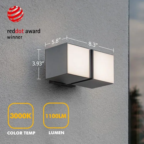 Vista 3 de LUTEC Cuba 3000K 1100LM LED Integrado Porche Pared Luz Exterior e Interior Dormitorio LED Pared Farol Sconce-Negro