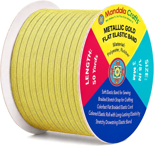 Vista 49 de Mandala Crafts 20 yardas 1/2 pulgada 0.472 in bandas elásticas beige