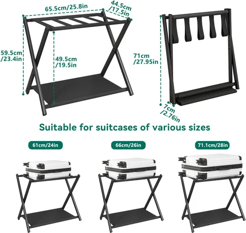 Vista 2 de IBUYKE TLR002B - Portaequipajes para todos los tamaños de maleta, soporte plegable para maleta con estante de almacenamiento de tela, fácil
