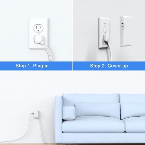 Vista 8 de Regleta protectora contra sobretensiones con cable de extensión plano, cubierta de tomacorriente, 6 salidas de CA