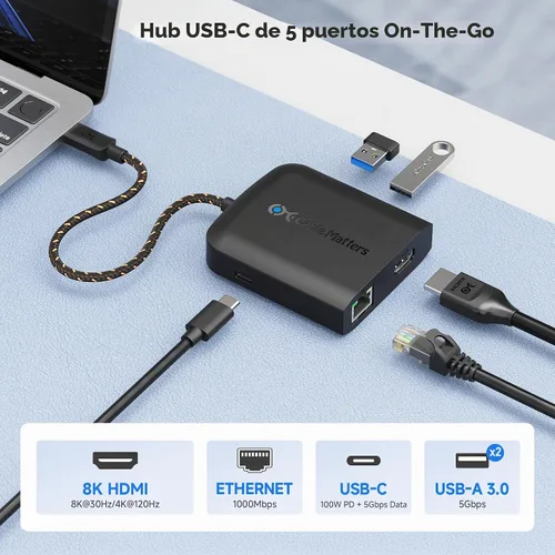 Vista 2 de Cable Matters Hub USB C HDMI 2.1, video 8K, Gigabit Ethernet