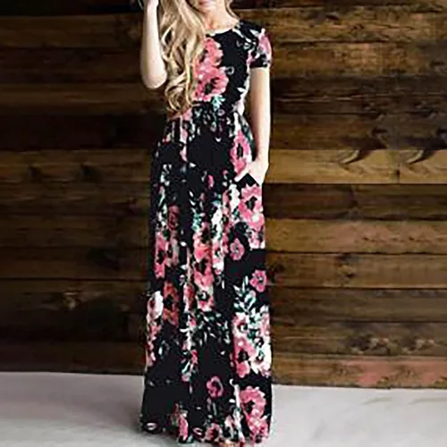 Vista 4 de Vestidos de primavera para mujer, vestidos de verano con cuello redondo y estampado floral