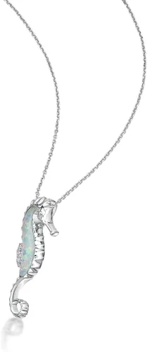 Vista 3 de .012 quilates diamante y Creado Opal Caballito de Mar Colgante en plata de ley 18