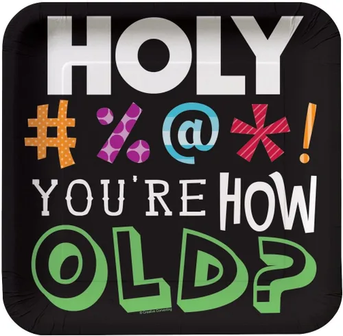 Vista 6 de Creative Converting 8 platos cuadrados de postre de Holy Bleep para cumpleaños de 30 años