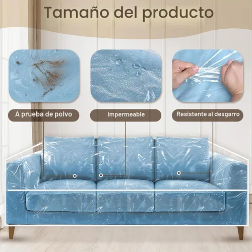 Vista 3 de Funda de sofá de plástico transparente, impermeable, gruesa, protectora para mascotas, funda de sofá de vinilo resistente contra garras de gatos