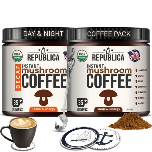 Vista 8 de La Republica - Café orgánico de hongos instantáneos, 100% café arábica con melena de león, reishi y 5 hongos más para concentración, inmunidad