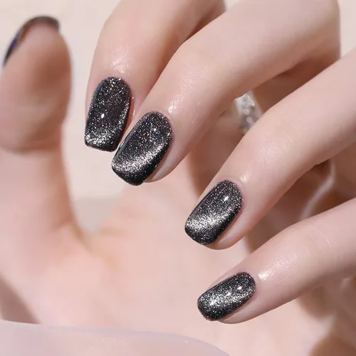 Vista 8 de VERONNI Esmalte de uñas de gel de ojo de gato con diamantes reflectantes, brillo plateado, ojo de gato, gel UV LED (E-01) con imán