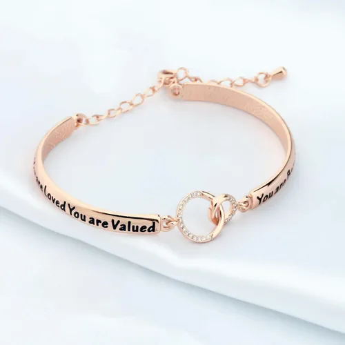 Vista 4 de LQRI Inspirational Jewelry - Pulsera de mantra motivacional con texto en inglés You Are Loved You Are Valued You Are Beautiful Self Esteem Daughter
