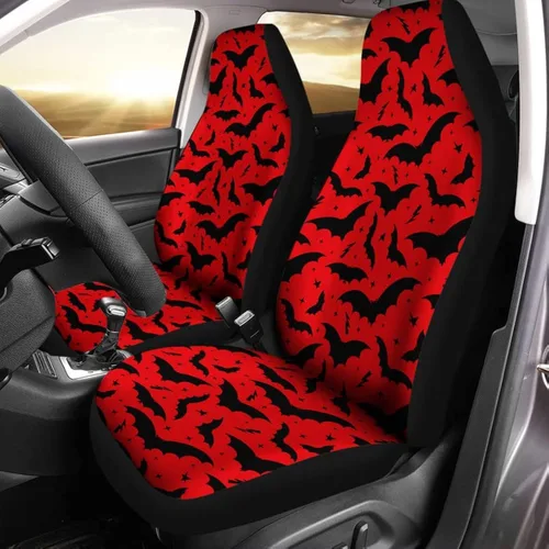 Vista 14 de Bulopur Fundas para asientos de coche negras y blancas con forma de murciélago, protector de asiento de coche universal, accesorios de coche