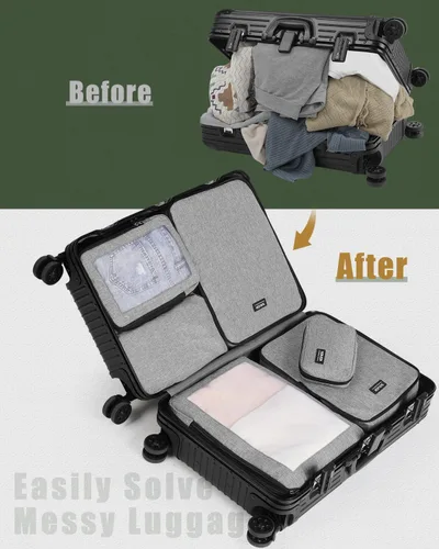 Vista 3 de SOLEDI Juego de 7 cubos de compresión para artículos esenciales de viaje, bolsas organizadoras de equipaje, incluye organizador de cables, bolsa