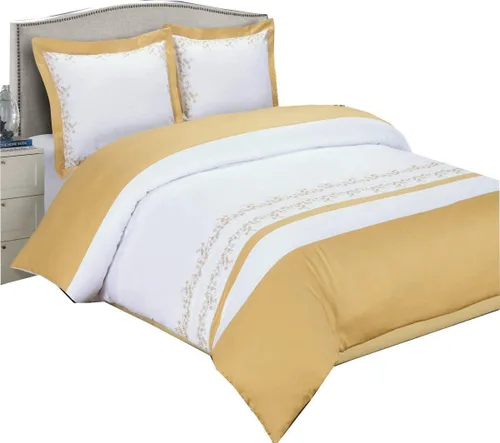 Vista 4 de Royal Hotel Bedding Juego de funda de edredón de 3 piezas con diseño de Amalia dorado y blanco, 100% algodón oro-amalia