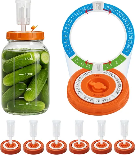 Vista 10 de Kit de fermentación para tarro de fermentación de masón de boca ancha, 2 pesos de vidrio, 2 tapas con marcador de fecha, 2 esclusas (sin frascos)