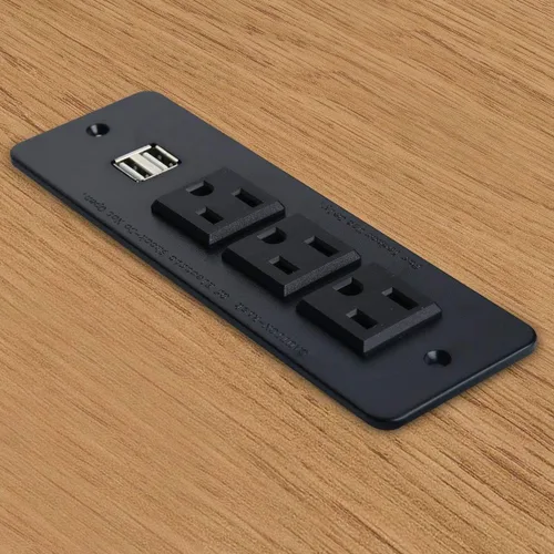 Vista 5 de Zapatilla para empotrar, con 3 salidas de corriente alterna, 2 centros USB, para conferencias, de 2.1 amperes, con cable de 9.8 pies, con enchufe