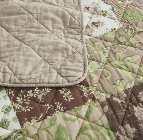 Vista 6 de Chezmoi Collection Leilani - Juego de edredón de algodón lavado bohemio de 3 piezas, tamaño Queen, ropa de cama acolchada bohemia marrón, gris topo