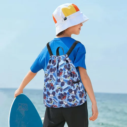 Vista 3 de Ryushoyo Bolsa impermeable con cordón para gimnasio, mochila deportiva para hombres, mujeres, niñas y niños, Tiburón Azul Oscuro, Classic