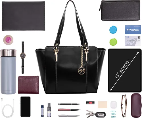 Vista 6 de McKlein ALICIA - Bolso de cuero para mujer con bolsillo para tablet, bolsa para computadora portátil para mujer, cuero ligero, bolsa de mano