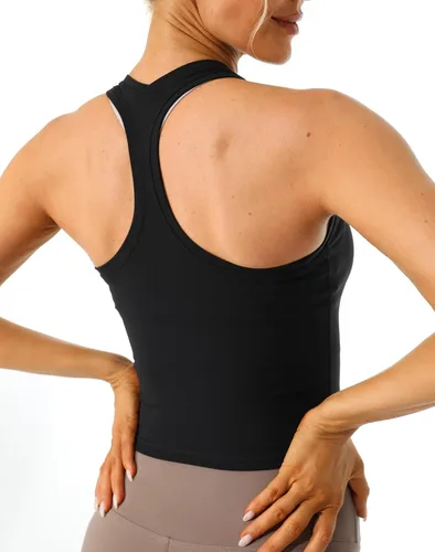 Vista 5 de Ukaste Camiseta sin mangas de entrenamiento para mujer, con espalda cruzada, sin mangas, para yoga, correr