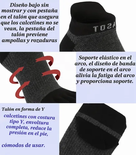 Vista 6 de Fasot Calcetines con dedos para hombre, corte bajo, deportivos, transpirables, de algodón, 5 dedos, punta dividida, paquete de 6 4 Negro