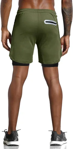 Vista 3 de Leidowei - Shorts 2 en 1, ligeros, de 7 pulgadas y con bolsillos con cierre para hombre, para entrenamiento, correr, hacer yoga y gimnasio