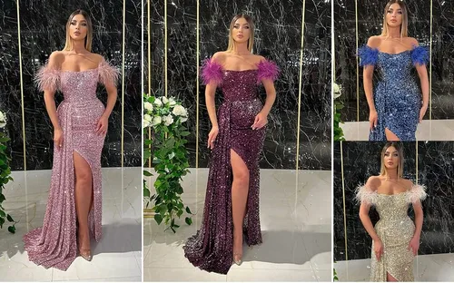Vista 5 de ABCDRESS Vestidos largos de graduación de lentejuelas para mujer con hombros descubiertos vestido formal de sirena para invitados de boda ABCD1010