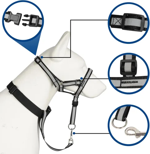 Vista 3 de BARKLESS - Collar reflectante para la cabeza, sin tirones, para perros pequeños y medianos Anti-Pull Muzzle Leash for Puppy, Adjustable Soft Dog