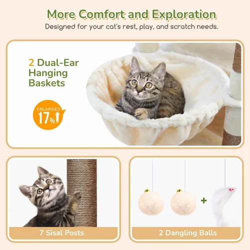 Vista 4 de Globlazer Árbol para gatos resistente, torre resistente de 74 pulgadas para gatos grandes y adultos, árbol grande para gatos con 7 postes rascadores
