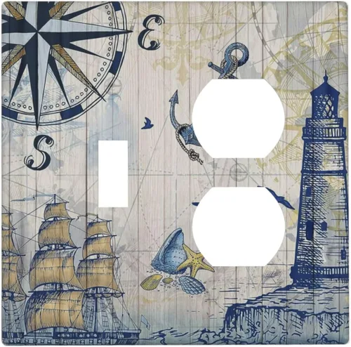 Vista 45 de Cubiertas de Enchufe Dúplex de 1 Gang con Hojas Florales de Eucalipto Azul en Acuarela, Placa Frontal Decorativa para Interruptor de Luz, Placa