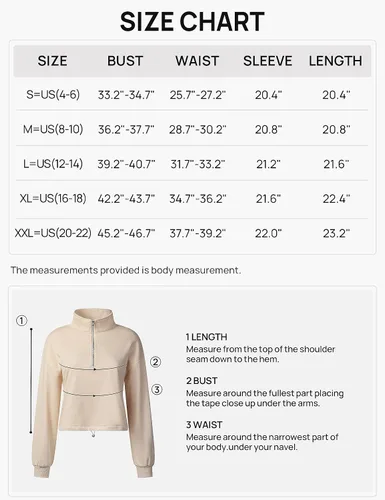 Vista 6 de MEROKEETY Sudadera corta con cremallera de un cuarto para mujer, manga larga, cuello alto, con cordón