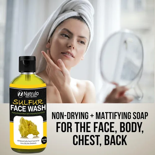 Vista 6 de Lavado facial de azufre para el acné – Limpiador facial de azufre natural para piel grasa, brotes – Mezcla curativa para el cuidado de la piel