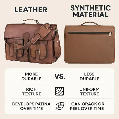 Vista 5 de Bolsa de mensajero de cuero para hombres y mujeres de 18 pulgadas, maletín grande vintage, bolso de hombro para laptop, bolsa bandolera unisex