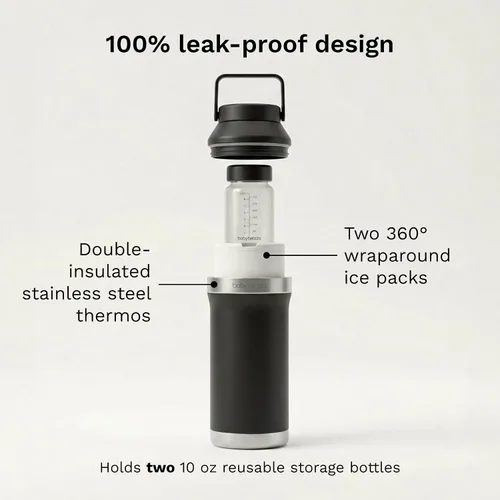 Vista 3 de Baby Brezza Enfriador de leche materna portátil todo el día, gran capacidad de 20 z, botella de viaje aislada incluye 2 paquetes de hielo + 2