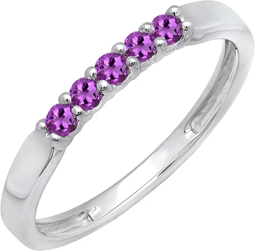 Vista 127 de Dazzlingrock Collection Anillo de boda redondo de 5 piedras preciosas o diamantes para mujer en oro macizo de 10 K/14 K/18 K