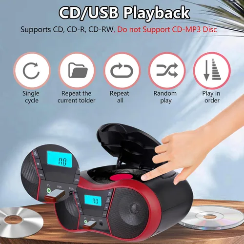 Vista 2 de Boombox Reproductor de CD Portátil, Reproductores de CD Portátiles para el Hogar, Reproductor de CD de Radio Estéreo con AUX/USB/FM/Bluetooth
