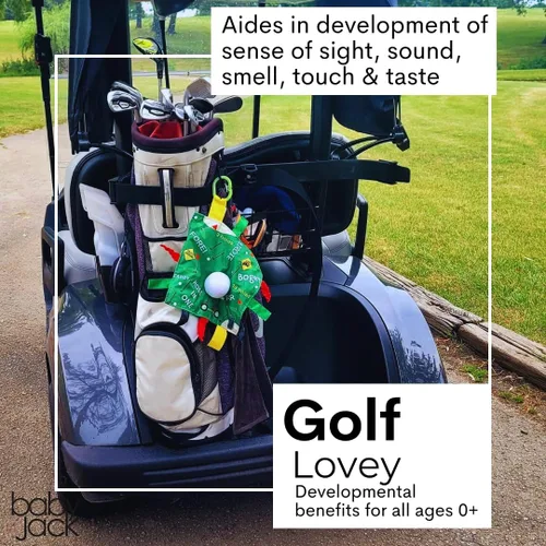 Vista 3 de Baby Jack & Co - Manta de felpa sensorial con pelota de golf de 10 x 10 pulgadas, juguetes de etiqueta para juegos sensoriales, juguete de cochecito