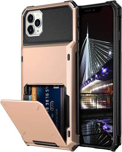 Vista 13 de Vofolen Funda protectora para iPhone 11, 4 tarjetas, ranura para identificación, puerta abatible, bolsillo oculto, antiarañazos, doble capa