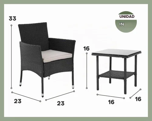 Vista 7 de PayLessHere Juego de 3 sillas de mimbre para patio, muebles de mimbre para exteriores, juego de bistró para patio trasero, porche, piscina, césped