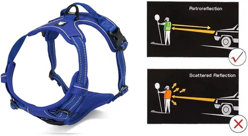 Vista 3 de JUXZH Truelove Arnés para perro sin tirones con mango de fácil control y 2 accesorios para correa, chaleco reflectante ajustable para mascotas Azul