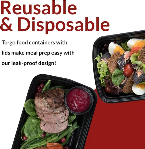 Vista 6 de Reli. Recipientes para preparación de comidas, 38 onzas, paquete de 45 unidades, contenedor grande de alimentos de 1 compartimento con tapas