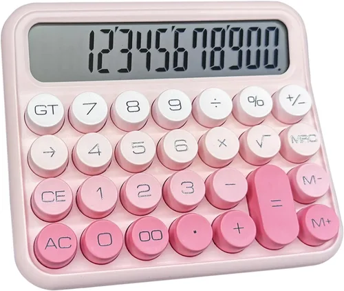 Vista 8 de Calculadoras Benkaim - Calculadora de escritorio, calculadora estándar básica, pantalla LCD grande de 12 dígitos, botón grande para uso escolar Beige