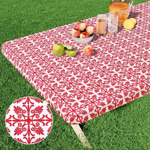 Vista 10 de Misaya - Mantel de vinilo rectangular, mantel elástico con respaldo de franela, 100% impermeable, cubierta de plástico para mesas plegables de 4