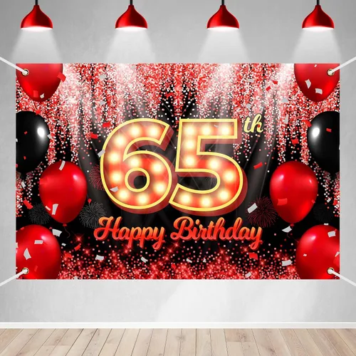 Vista 26 de Telón de Fondo Banner de Feliz 10º Cumpleaños Tema Negro y Rojo con Fondo de Neón Brillante y Moda para Fiesta de Cumpleaños Fotografía Accesorio