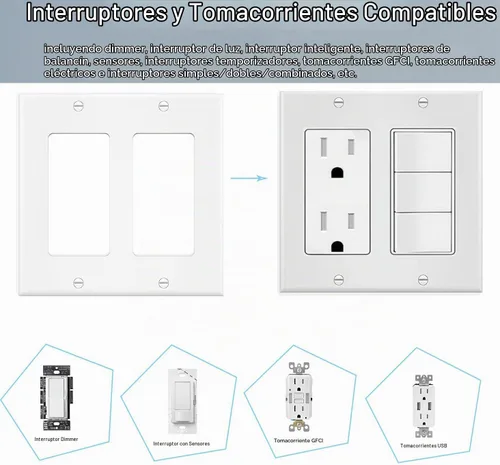 Vista 3 de Placa de pared para interruptor de 2 segmentos, doble decorador, placa frontal eléctrica para interruptor de luz, receptáculo, atenuadores, salida