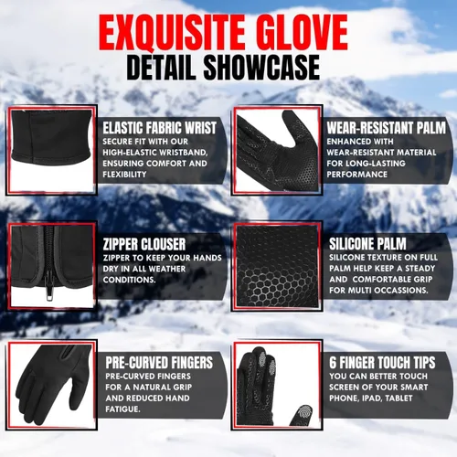 Vista 3 de Guantes de invierno para hombres y mujeres, resistentes al viento, para pantalla táctil, antideslizantes, para clima frío, guantes cálidos