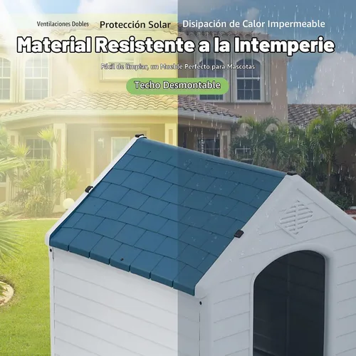 Vista 3 de Casa de plástico resistente al agua para perros pequeños, casa para perros para interiores y exteriores, refugio para cachorros con rejillas